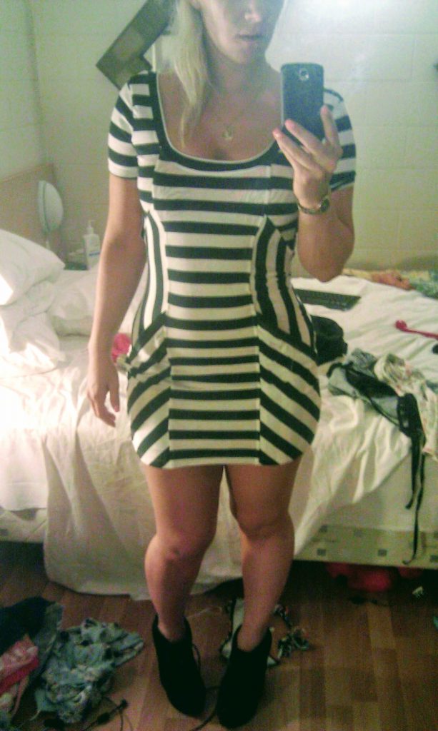 stripy black and white dress